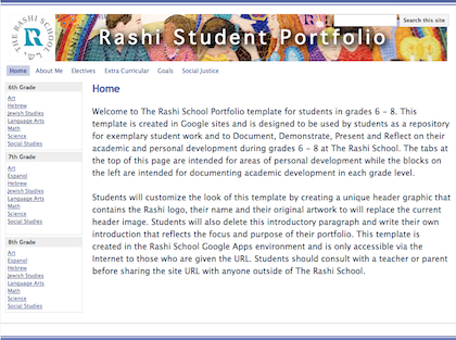 The Rashi School Student Portfolio in Google Sites.